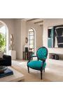 Sillón barroco Louis XVI style medallion green velvet and glossy black wood - 9