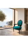 Sillón barroco Louis XVI style medallion green velvet and glossy black wood - 4