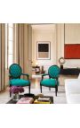 Poltrona barocca Louis XVI Medaglione stile velluto verde e legno nero lucido - 8