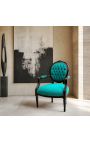 Barok lænestol Louis XVI stil medaljong grøn fløjl og blank sort træ - 3