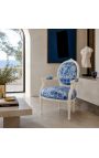 [Limited Edition] Poltrona de Louis XVI estilo azul toile de jouy e madeira bege - 3