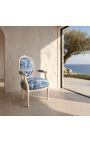 [Limited Edition] Lænestol af Louis XVI stil blå toile de jouy og beige træ - 5