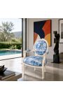 [Limited Edition] Πολυθρόνα Louis XVI στυλ μπλε toile de joy και μπεζ ξύλο - 8