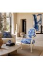 [Limited Edition] Leunstoel van Louis XVI Stijl Blue Toile de Jouy en Beige Wood - 10