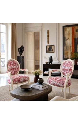 [Limited Edition] Tugitool Louis XVI Stiil TOile de Jouy ja beež puit - 2