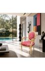 Barokk karosszék Louis XVI stílusvörös szatén szövet "Gobelins" minta és aranyozott fa - 7