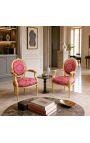 Barok-tugitool Louis XVI Style Red Satine Fabric "Gobelins" muster ja kullatud puit - 3
