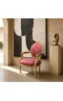 Barok-tugitool Louis XVI Style Red Satine Fabric "Gobelins" muster ja kullatud puit - 9