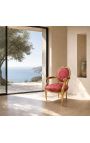Barok-tugitool Louis XVI Style Red Satine Fabric "Gobelins" muster ja kullatud puit - 10