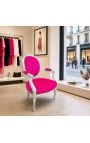 Barokní křeslo Louis XVI Styl fuchsia samet a stříbrné dřevo - 10
