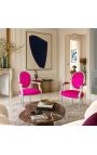Barokk-tugitool Louis XVI Stiil Fuchsia Velvet ja hõbedase puidust - 3