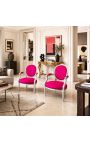 Barockfåtölj Louis XVI stil fuchsia sammet och silver trä - 2