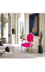 Fauteuil Louis XVI de style baroque velours rose fuchsia et bois argenté - 4