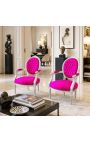 Barokní křeslo Louis XVI Styl fuchsia samet a stříbrné dřevo - 7