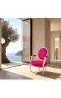 Barocksessel Louis XVI Stil Fuchsia Samt und Silberholz - 9