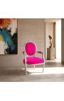 Butaca barroca Louis XVI Estil Fuchsia vellut i fusta de plata - 6