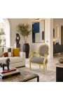 Poltrona barocca Louis XVI Velvet stile taupet e legno d'oro - 8