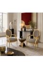 Baroque armchair Louis XVI style taupe velvet and gold wood - 4