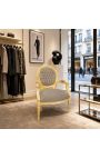 Baroque armchair Louis XVI style taupe velvet and gold wood - 7