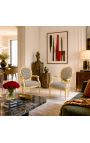 Poltrona barocca Louis XVI Velvet stile taupet e legno d'oro - 2