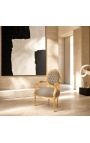 Барочное кресло Louis XVI Стиль Taupe Velvet и Gold Wood - 6
