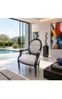 Barokowy fotel Louis XVI Styl Gray Velvet i czarny Drewno Matowe - 11