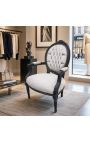 Barocksessel Louis XVI Stil grauer Samt und schwarz mattes Holz - 12