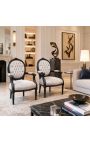 Барочное кресло Louis XVI Стиль серый бархат и черный матовый лес - 6