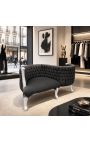 Μπαρόκ κάθισμα συνομιλίας μαύρο βελούδινο ύφασμα και ασημί ξύλο - 2