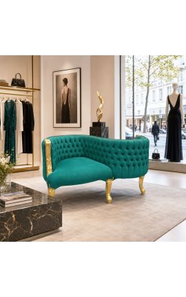 Fauteuil confident baroque tissu velours vert et bois doré - 2