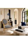 Poltrona barocca Louis XVI Bianco e nero a strisce e legno d'oro - 3