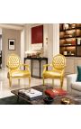 Barokke fauteuil Louis XVI stijl medaillon gouden kunstleer en goud hout - 2