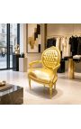 Baroko fotelis Louis XVI stiliaus medalionas aukso odos ir aukso mediena - 7