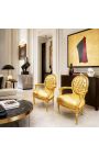 Barocksessel Louis XVI Stil Medaillon Gold-Kunstleder und Goldholz - 9