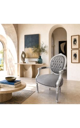 Barokk-tugitool Louis XVI stiilis hall samet ja hõbedane puit - 2