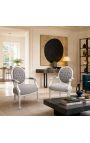 Barok lænestol Louis XVI Style Grey Velvet og Silvered Wood - 4