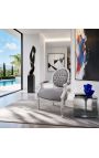 Poltrona barocca Louis XVI Velvet grigio stile e legno argentato - 10