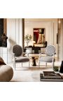 Baroque armchair Louis XVI style grey velvet and silver wood - 15