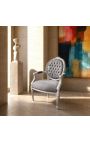 Barok lænestol Louis XVI Style Grey Velvet og Silvered Wood - 8