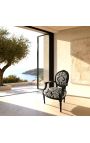 Poltrona barocca Louis XVI Stile con tessuto floreale bianco, legno nero - 5