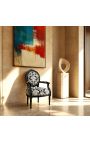 Poltrona barocca Louis XVI Stile con tessuto floreale bianco, legno nero - 9