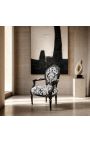 Poltrona barocca Louis XVI Stile con tessuto floreale bianco, legno nero - 6