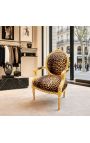 Fotoliu baroc Louis XVI Stilul Leopard Fabric și Lemn de Aur - 9