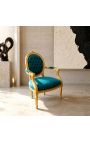 Fauteuil Louis XVI de style baroque velours vert et bois doré - 9