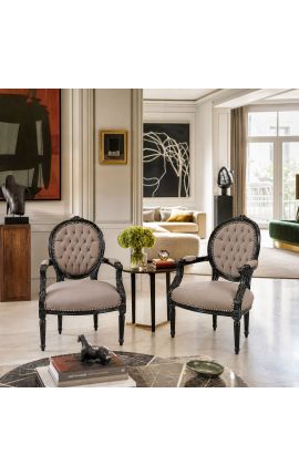Barokk-tugitool Louis XVI Stiil Taupe Velvet ja must puit - 2