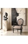 Poltrona barocca Louis XVI Velvet stile taupet e legno nero - 3