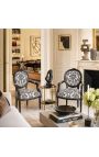 Barokové kreslo Louis XVI Štýl s čiernou kvetinovou tkaninou, čiernym drevom - 2