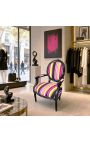 Barokové kreslo Louis XVI Multicolor pruhované tkaniny a čierne drevo - 9