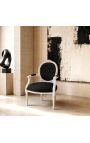 Poltrona barocca Louis XVI Stile velluto nero e legno d'argento - 3
