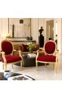 Barok lænestol Louis XVI Style Burgundy Velvet og Gold Wood - 2